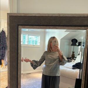 Laundry Plaid black and white blouse with balloon 3/4 sleeves